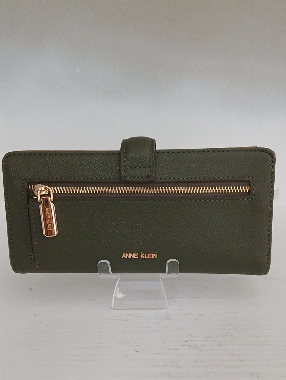 Anne Klein Dark Olive Saffiano Zip-Front Continental Wallet With Card Holder